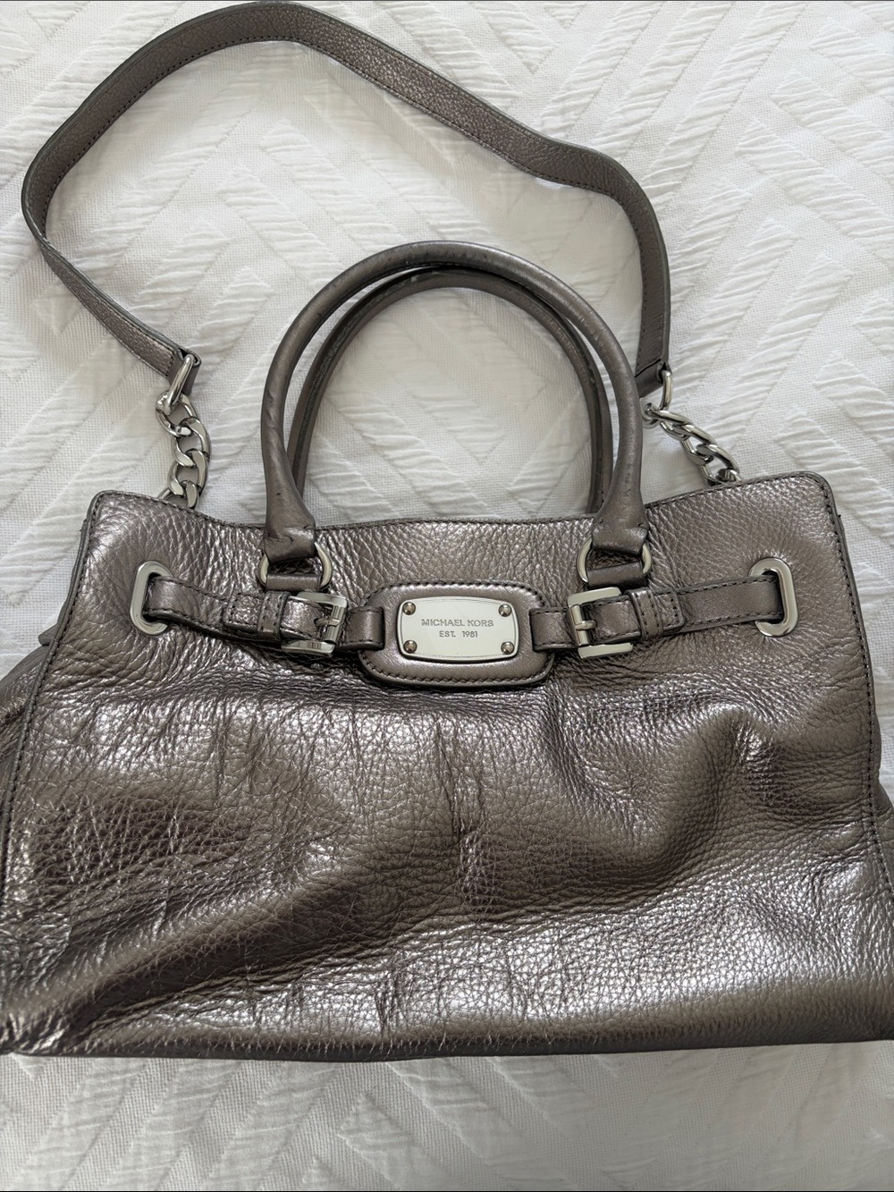 Michael Kors Metallic Pewter Satchel with Chain Strap